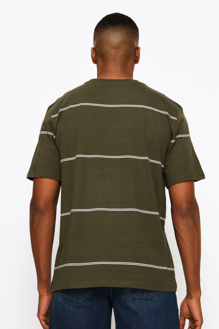 Double Thin Stripe Tee - Fatigue/Off White