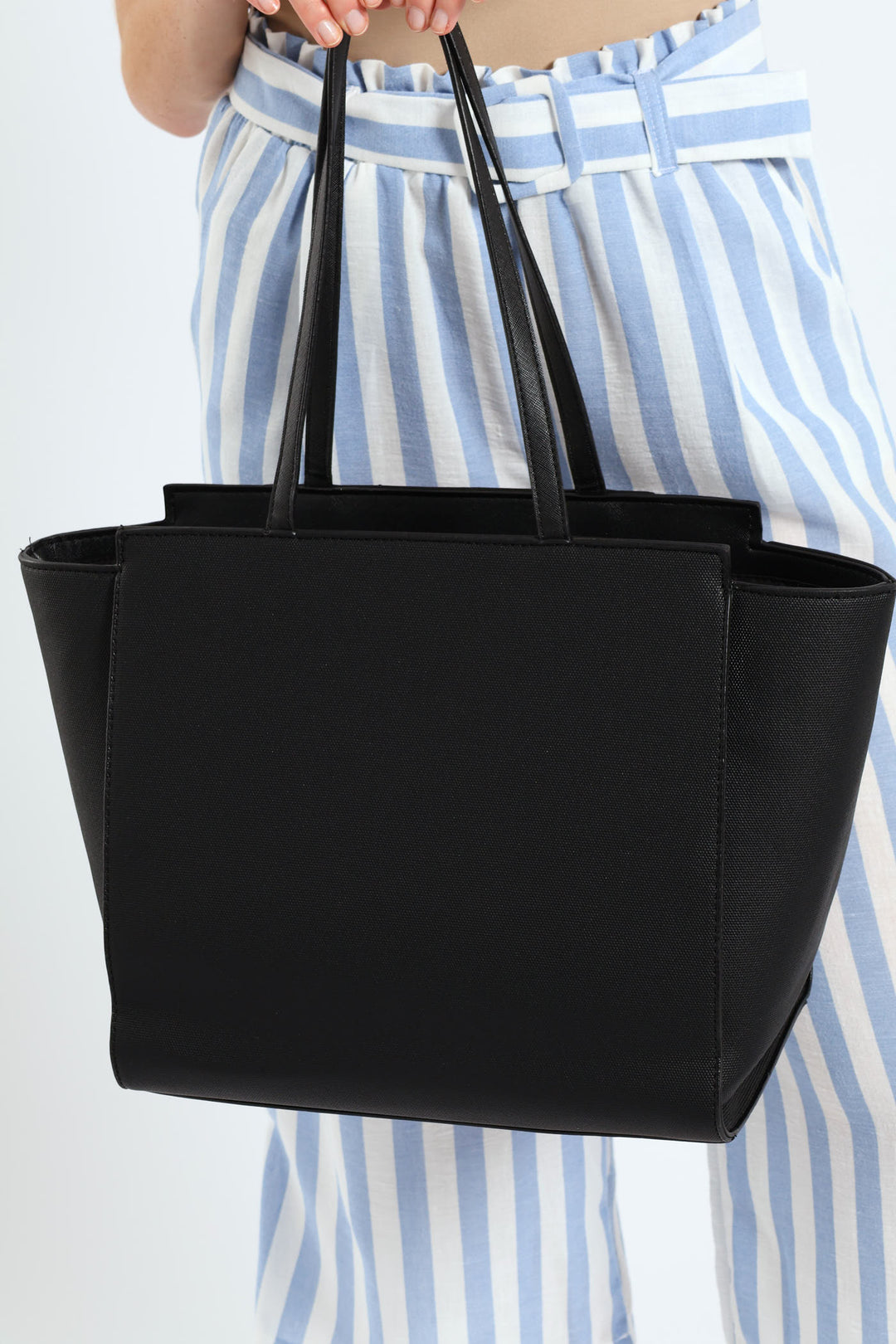 Winged Front Zip Canvas Shopper Bag - Black