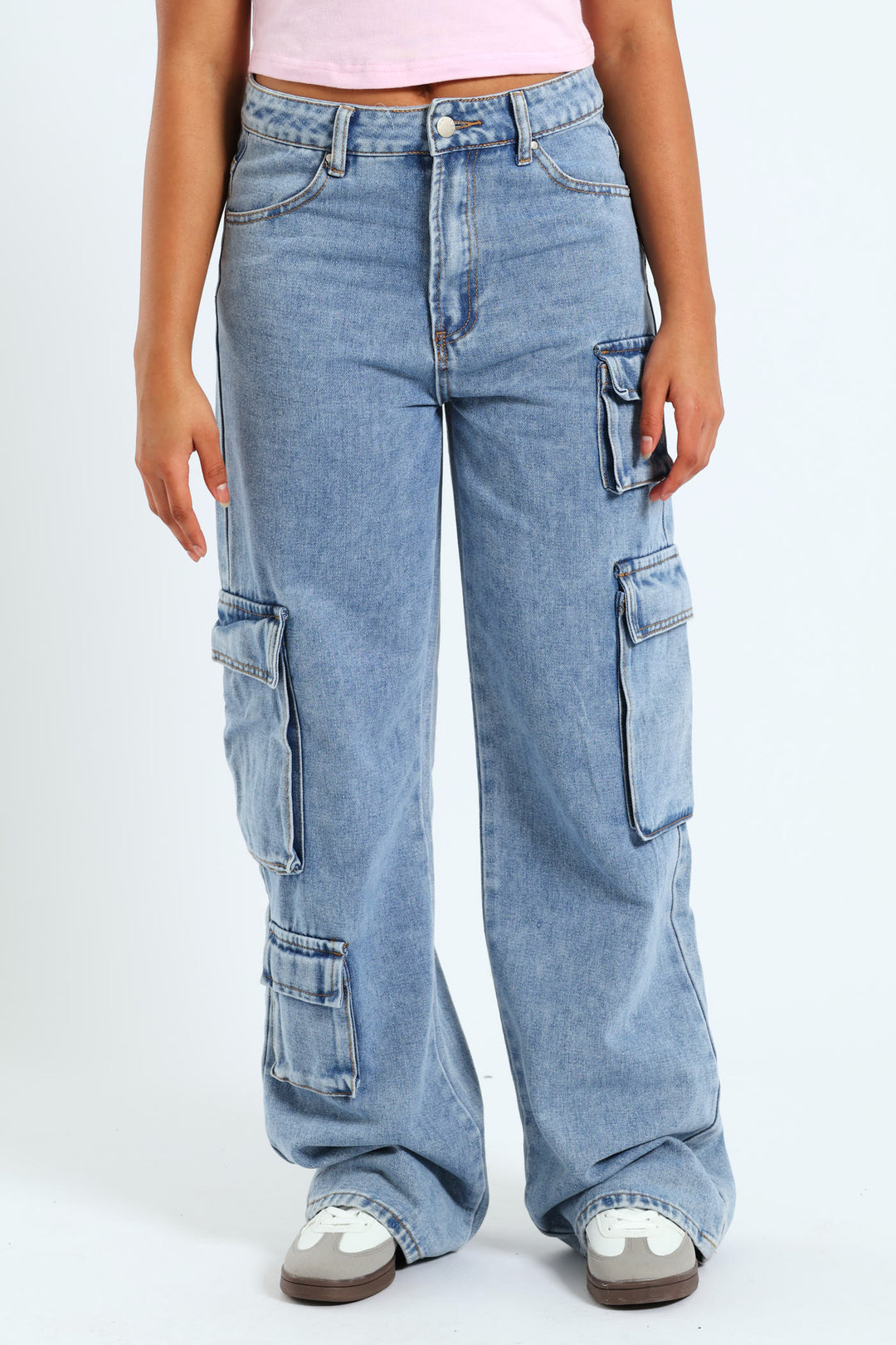 Girls Multi Pocket Cargo Denim - Blue