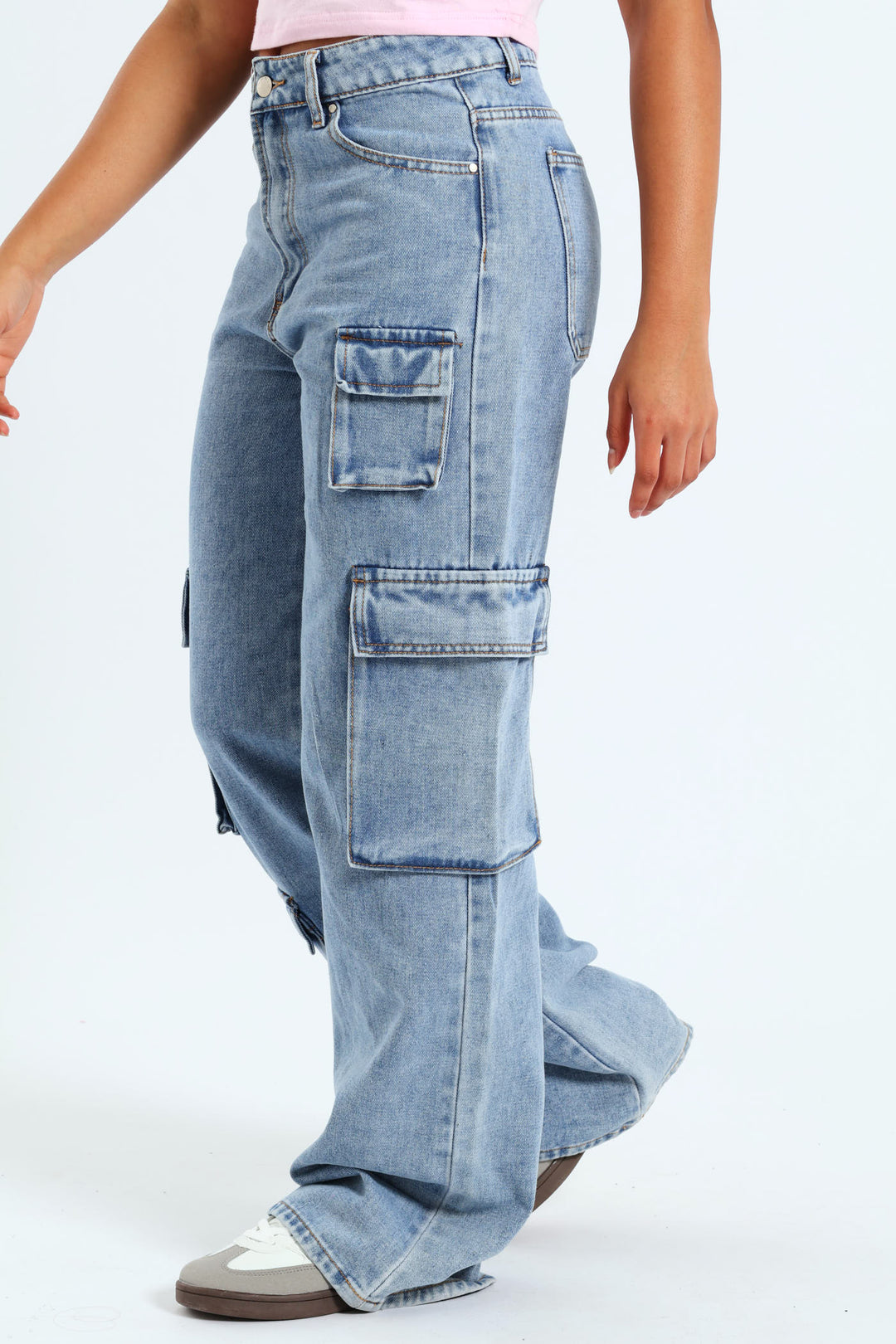 Girls Multi Pocket Cargo Denim - Blue