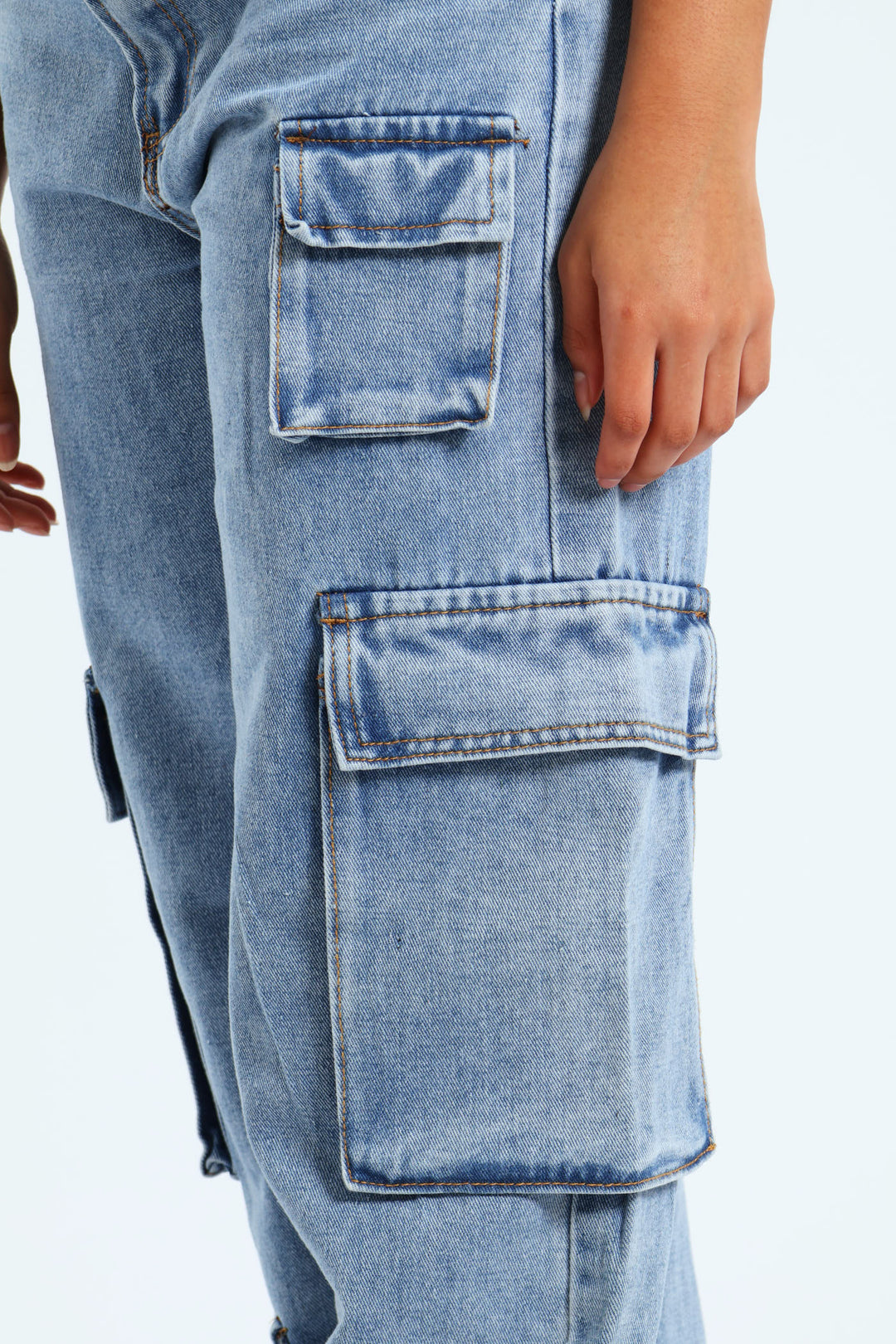 Girls Multi Pocket Cargo Denim - Blue