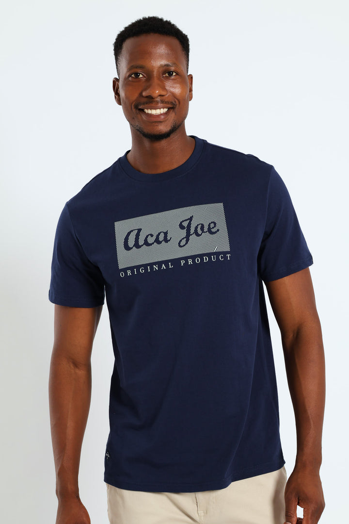 Square Logo Embroidered Tee - Navy