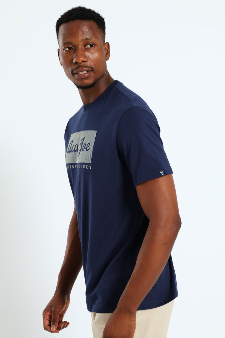 Square Logo Embroidered Tee - Navy