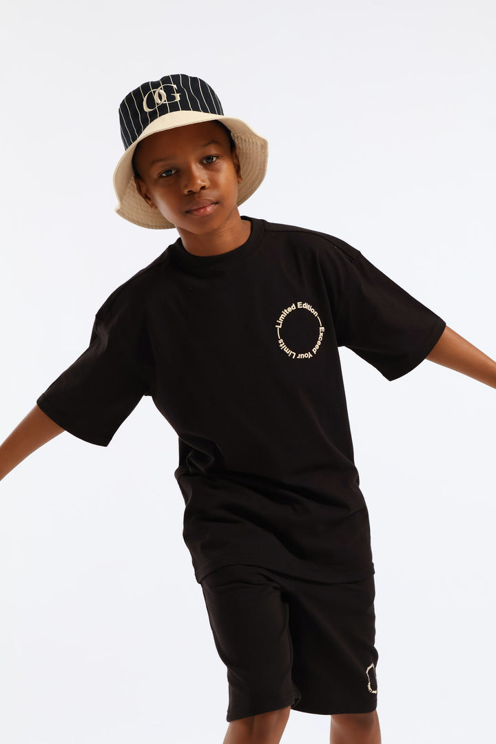 Boys Silcone Back Print Oversized Tee - Black