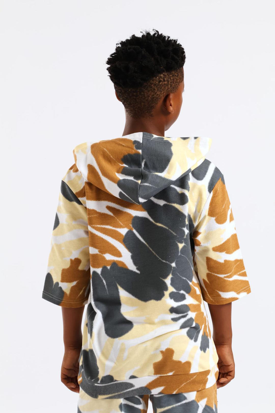 Boys Tie Dye Fleece Hoody Tee - White/Grey