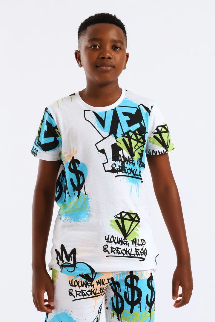 Boys Graffiti Print T-Shirt - White