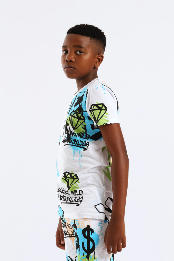 Boys Graffiti Print T-Shirt - White
