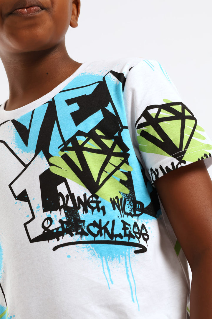 Boys Graffiti Print T-Shirt - White