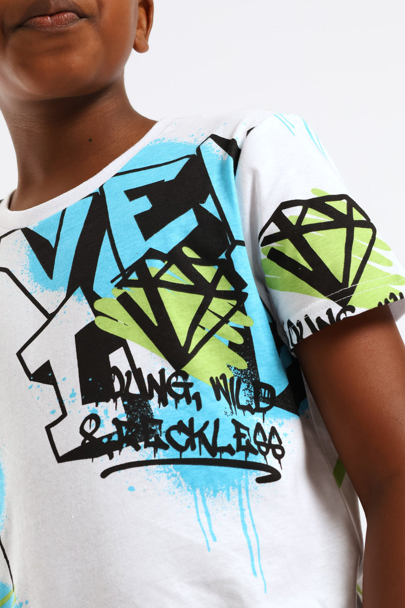 Boys Graffiti Print T-Shirt - White