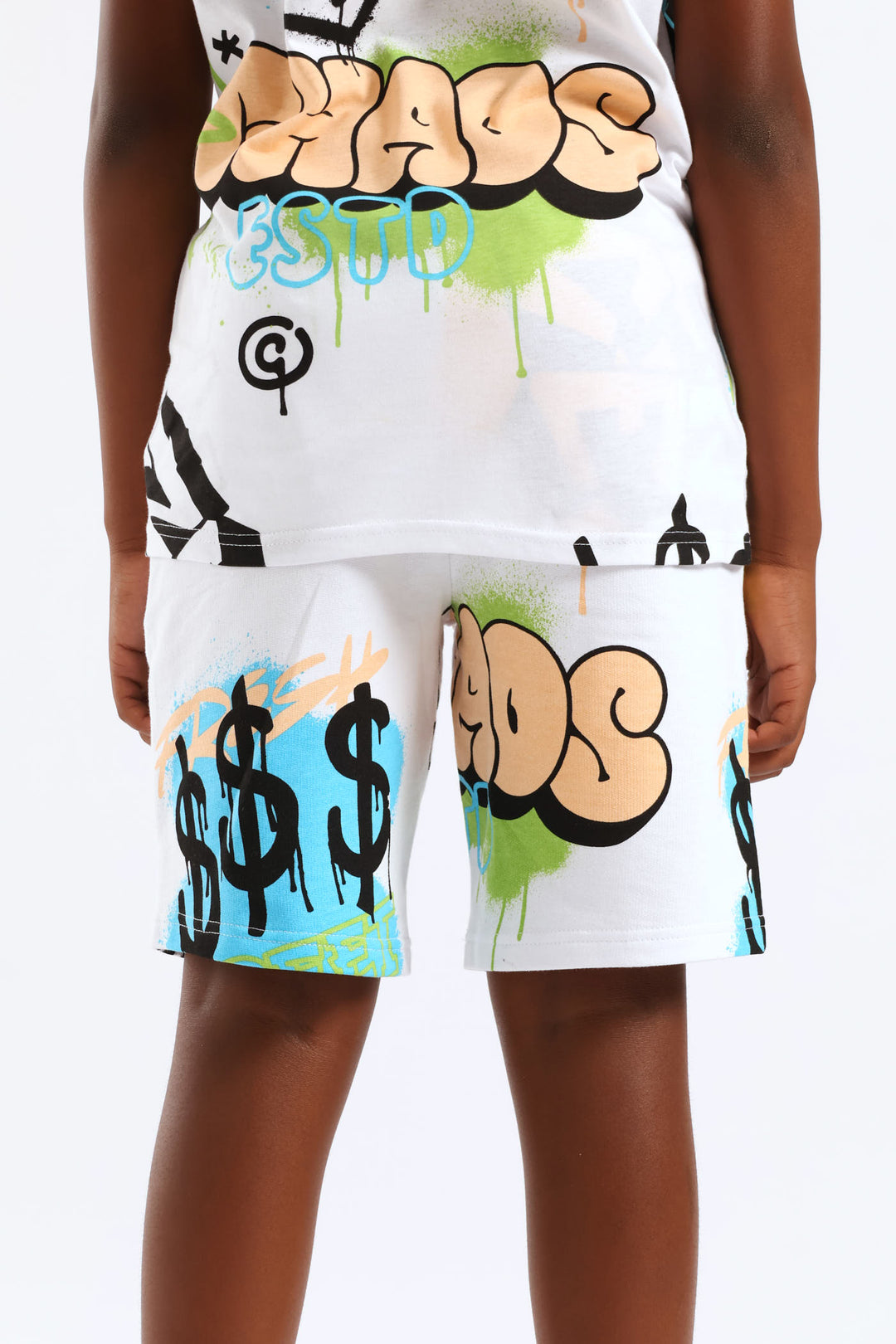 Boys Graffiti Print Fleece Short - White