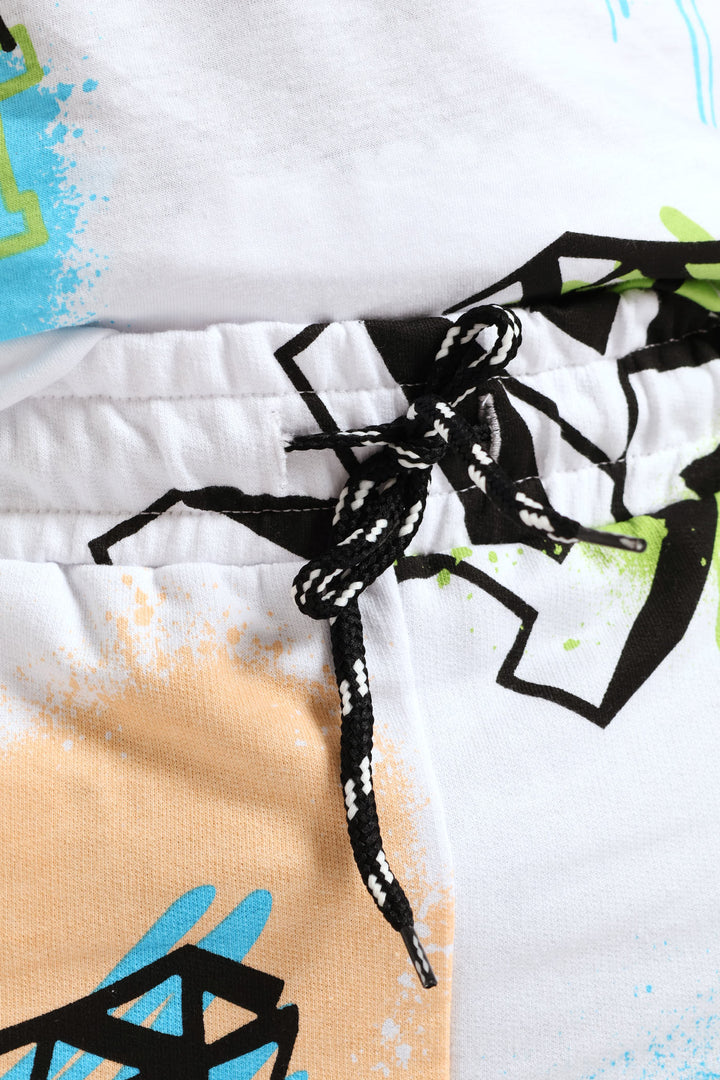 Boys Graffiti Print Fleece Short - White