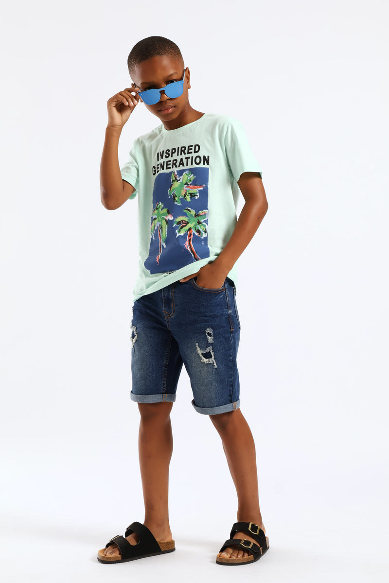 Boys Denim Rip & Repair Short - Dark Blue