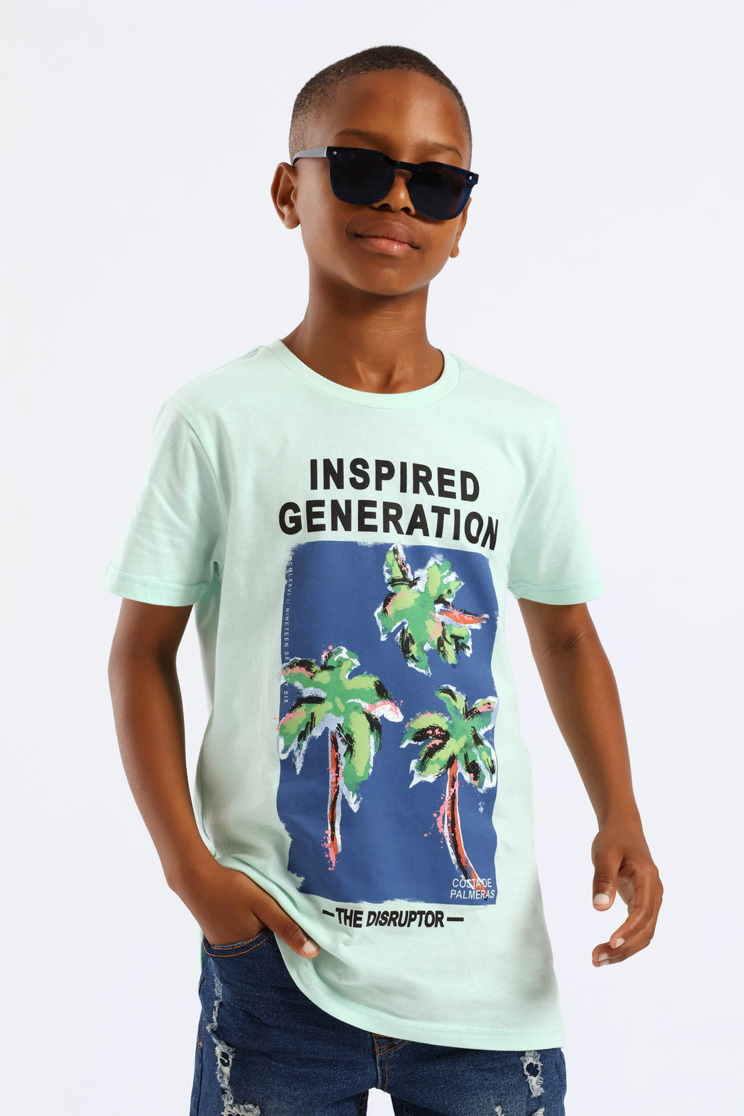 Boys Palm Paint Print T-Shirt - Mint