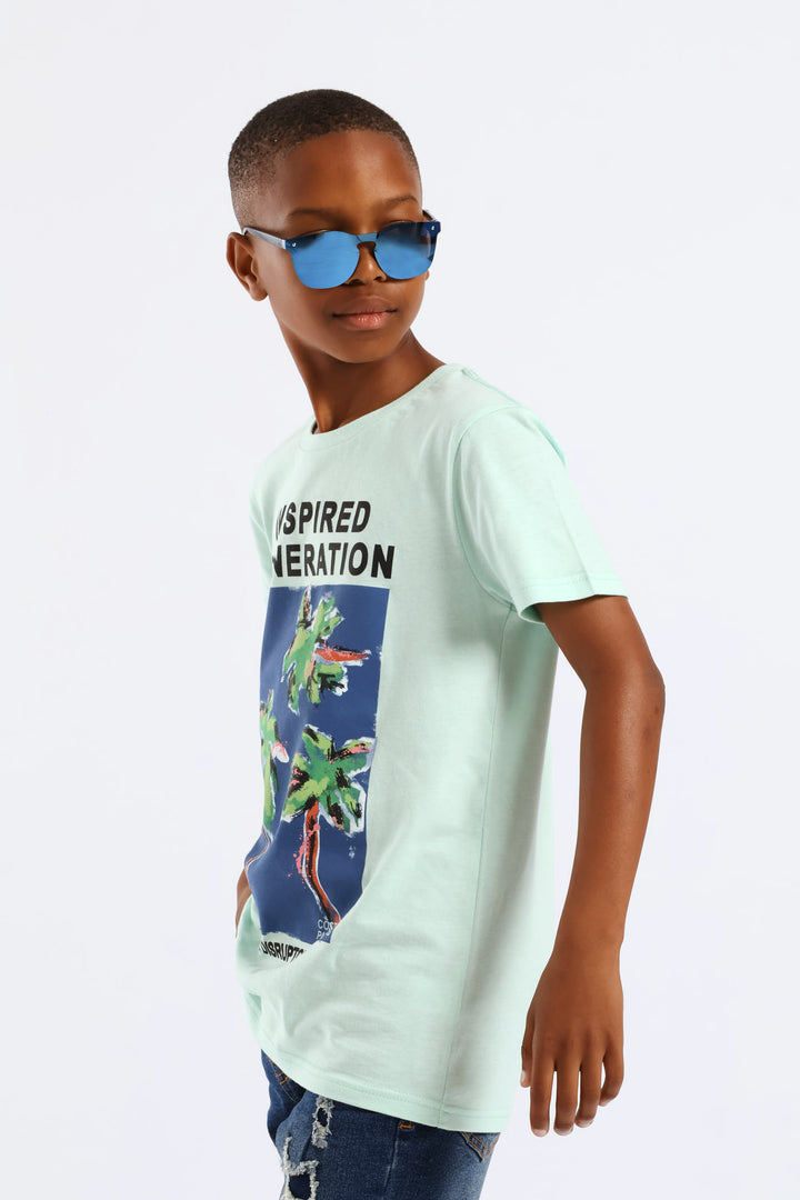 Boys Palm Paint Print T-Shirt - Mint
