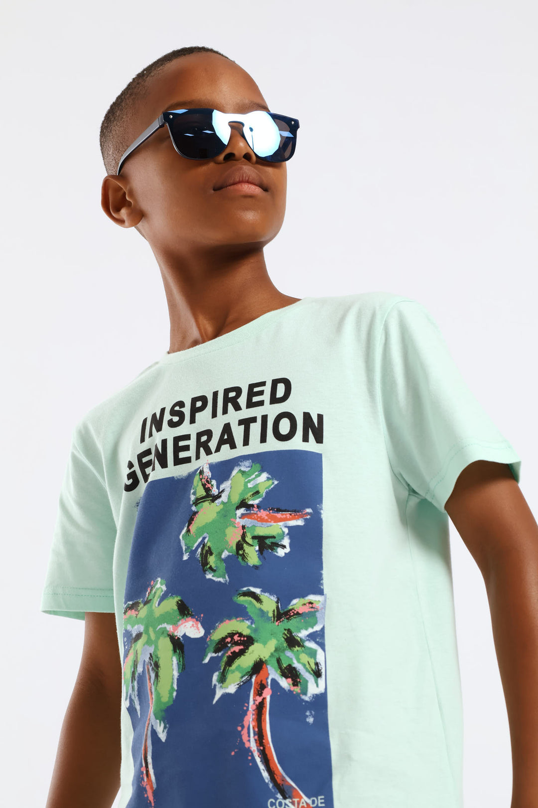 Boys Palm Paint Print T-Shirt - Mint