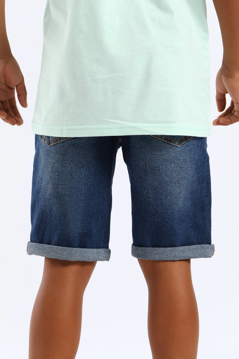 Boys Denim Rip & Repair Short - Dark Blue
