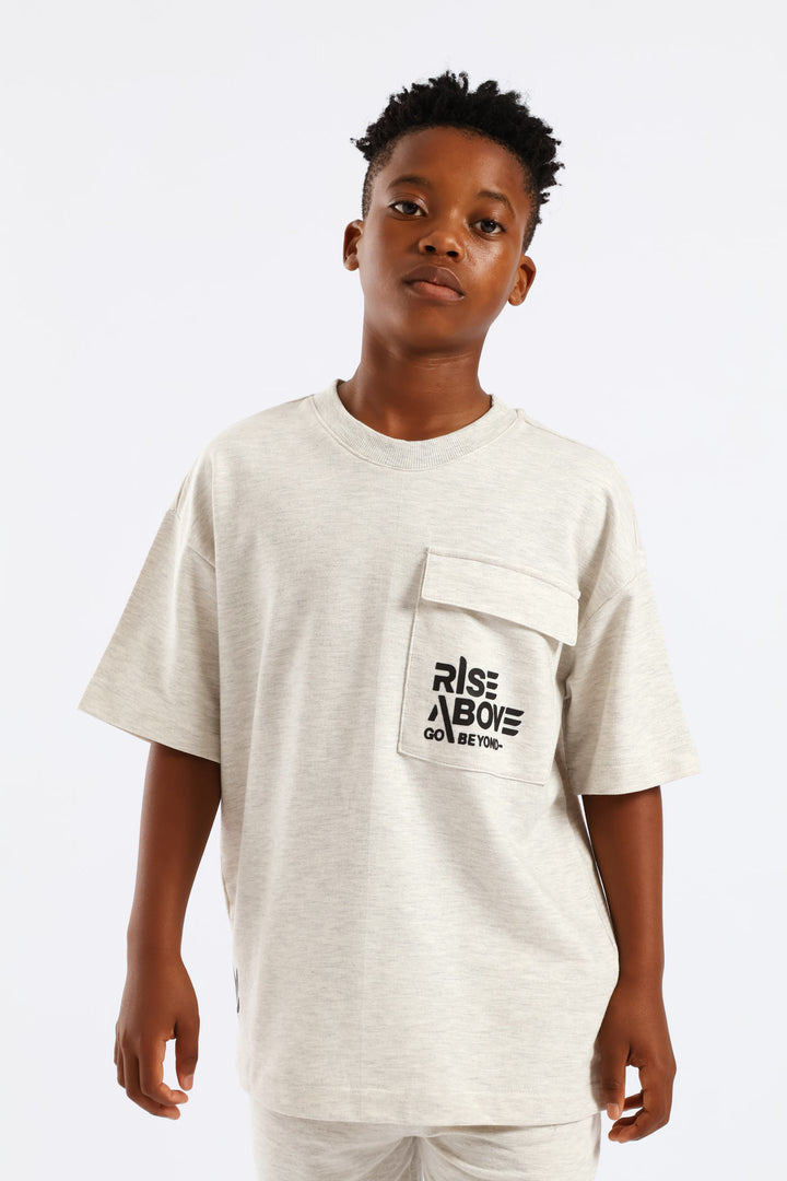 Boys Oversized Fleece T-Shirt - Oatmeal Melange