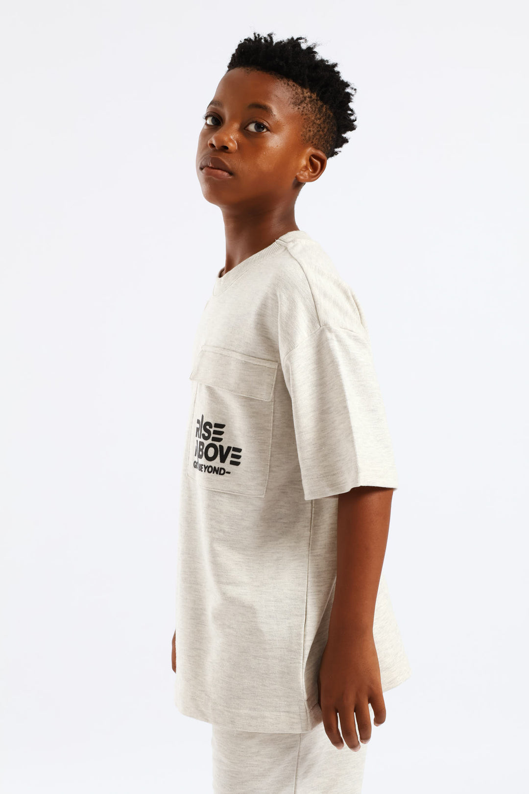 Boys Oversized Fleece T-Shirt - Oatmeal Melange