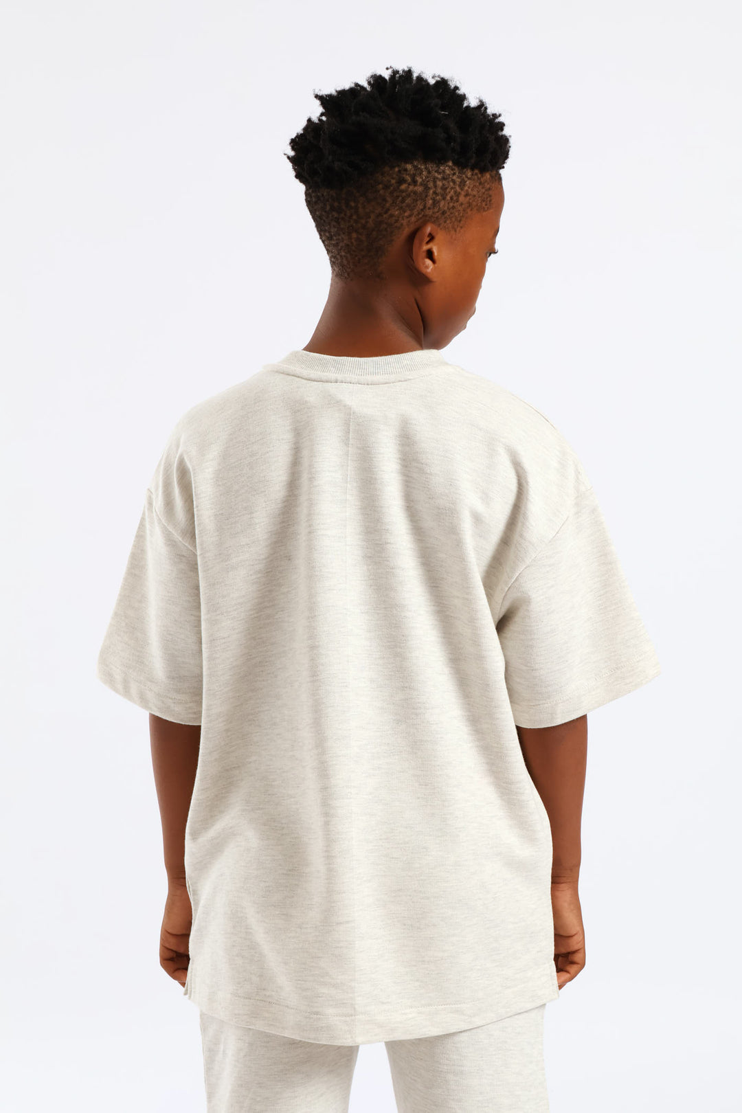 Boys Oversized Fleece T-Shirt - Oatmeal Melange