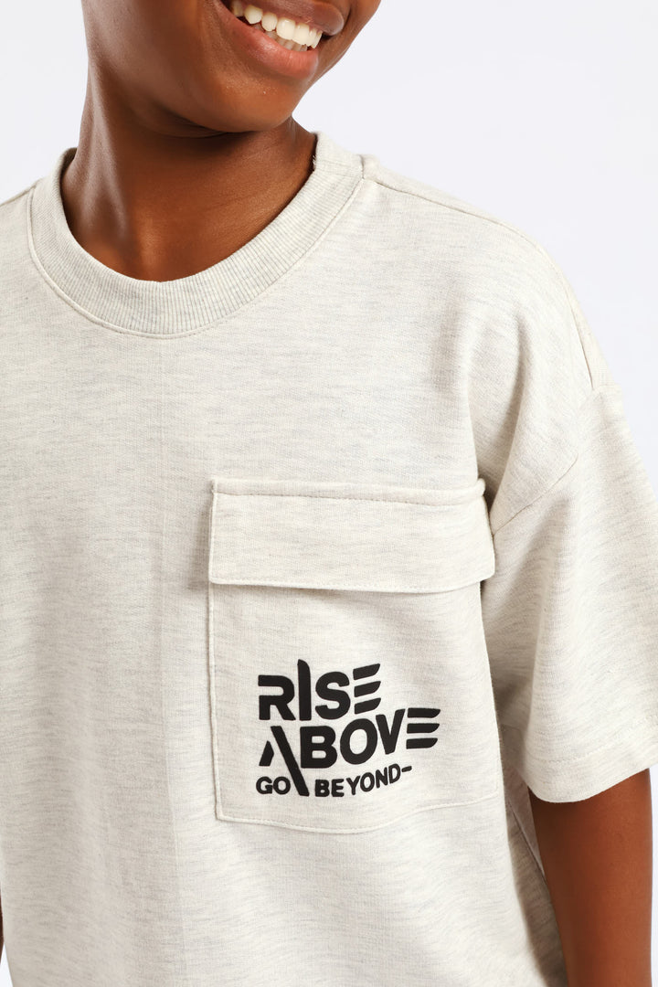 Boys Oversized Fleece T-Shirt - Oatmeal Melange