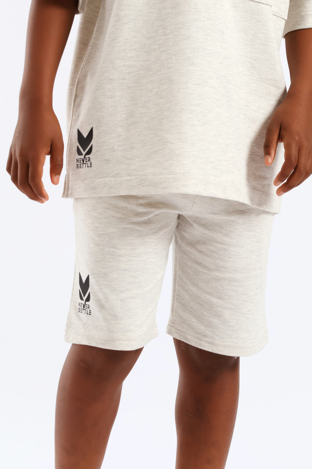 Boys Print Fleece Short - Oatmeal Melange