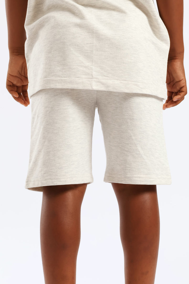Boys Print Fleece Short - Oatmeal Melange