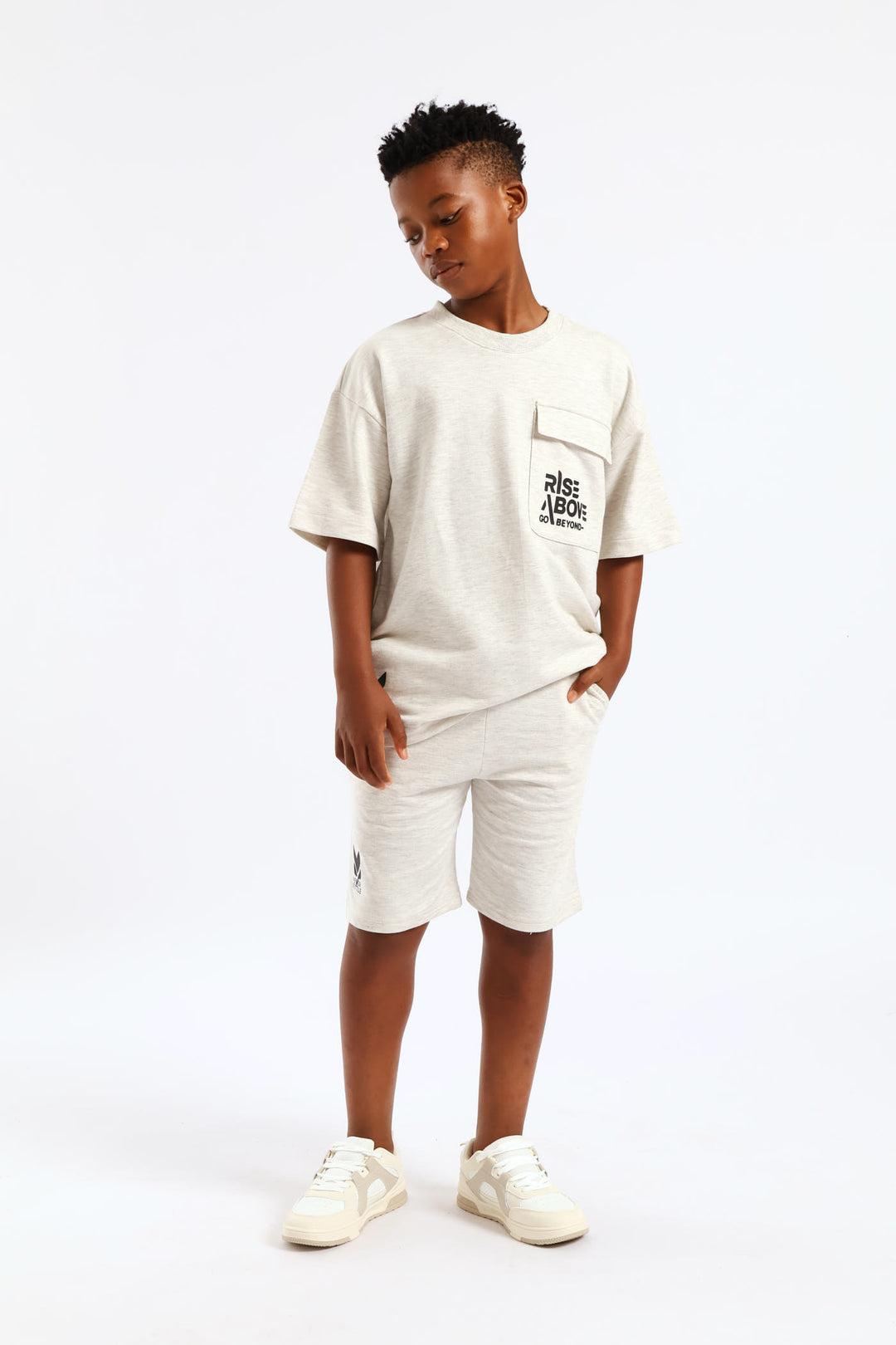 Boys Oversized Fleece T-Shirt - Oatmeal Melange