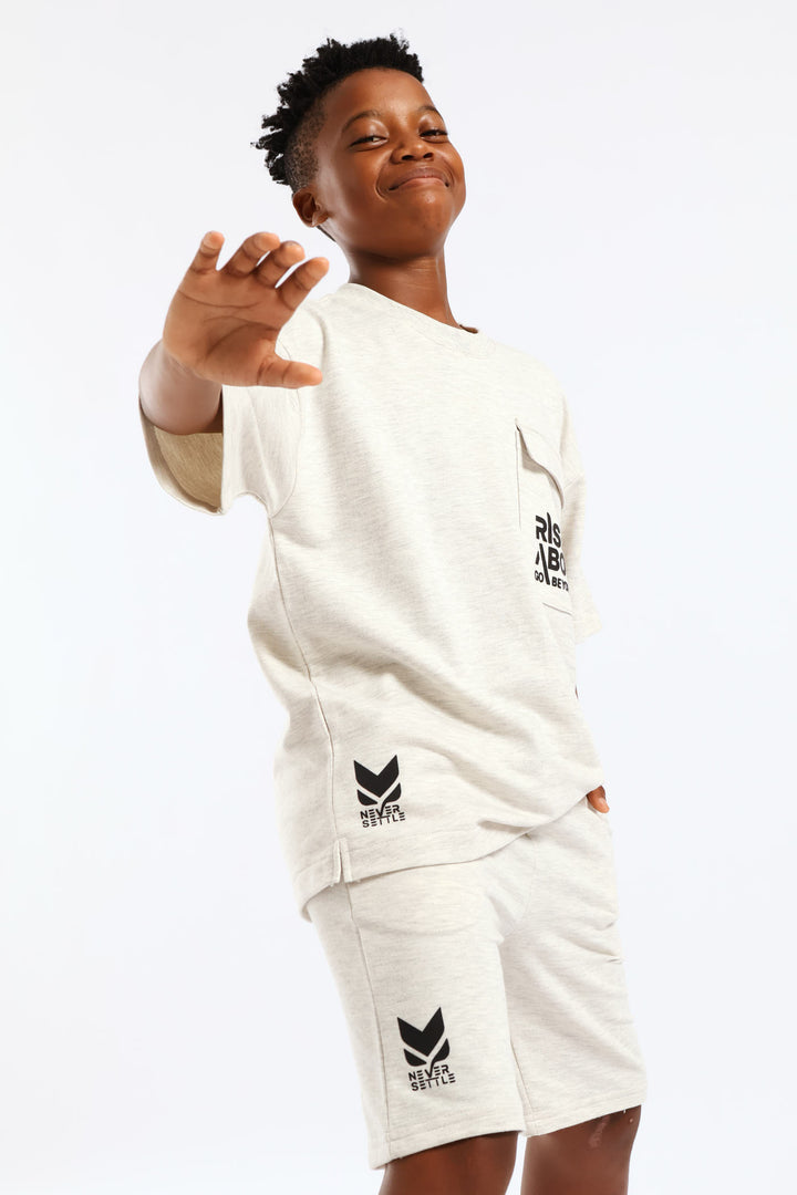 Boys Oversized Fleece T-Shirt - Oatmeal Melange