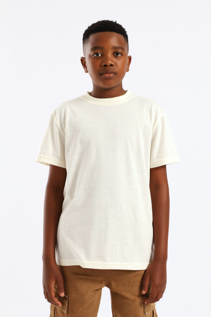 Boys Plain Basic Tee - Cream