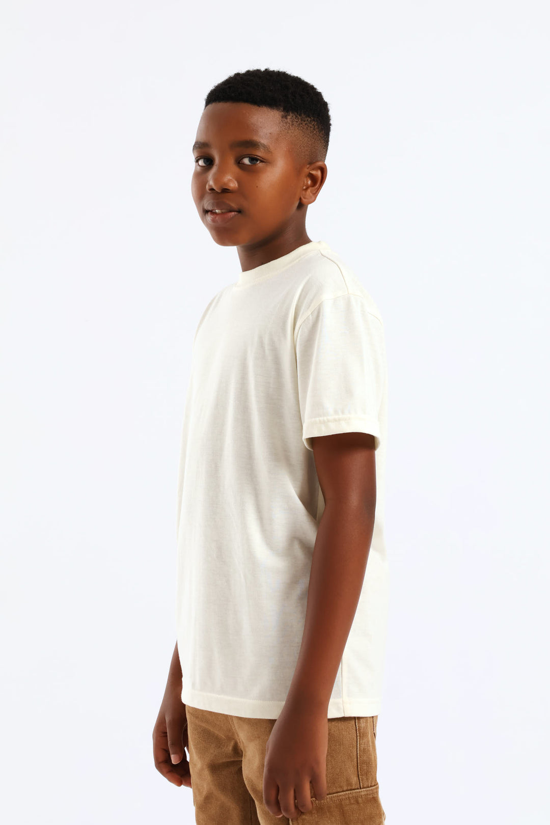 Boys Plain Basic Tee - Cream