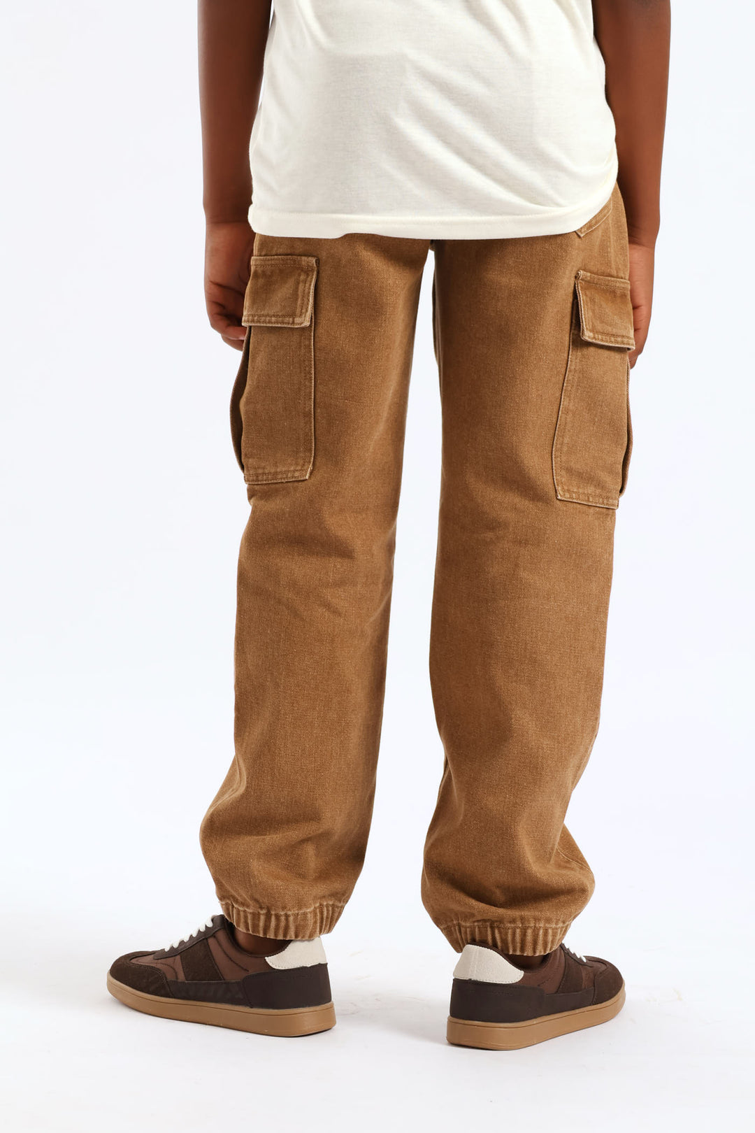 Boys Washed Denim Cargo Jogger Jean - Brown