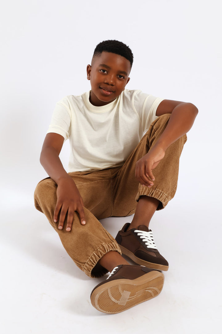 Boys Plain Basic Tee - Cream