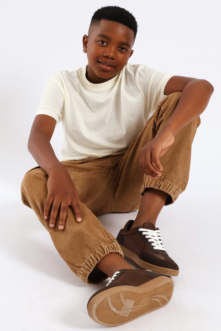 Boys Washed Denim Cargo Jogger Jean - Brown