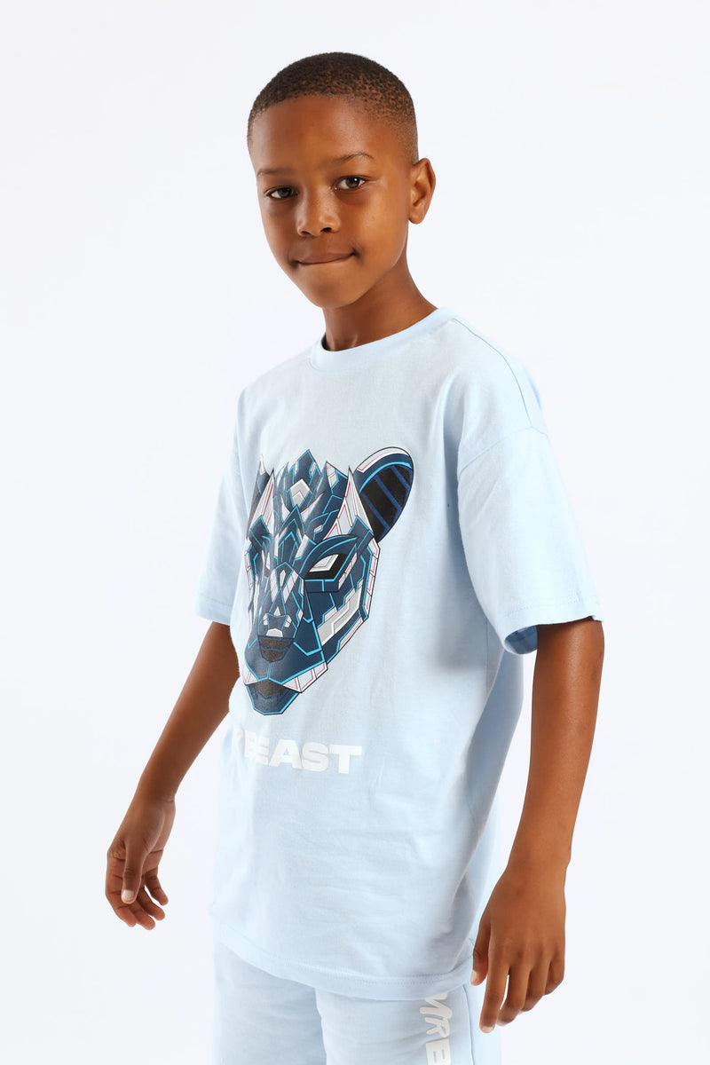 Boys Mr Beast Oversized Photographic T-Shirt - Light Blue