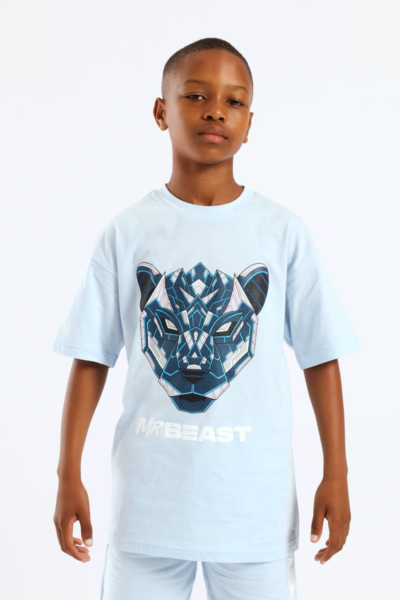 Boys Mr Beast Oversized Photographic T-Shirt - Light Blue