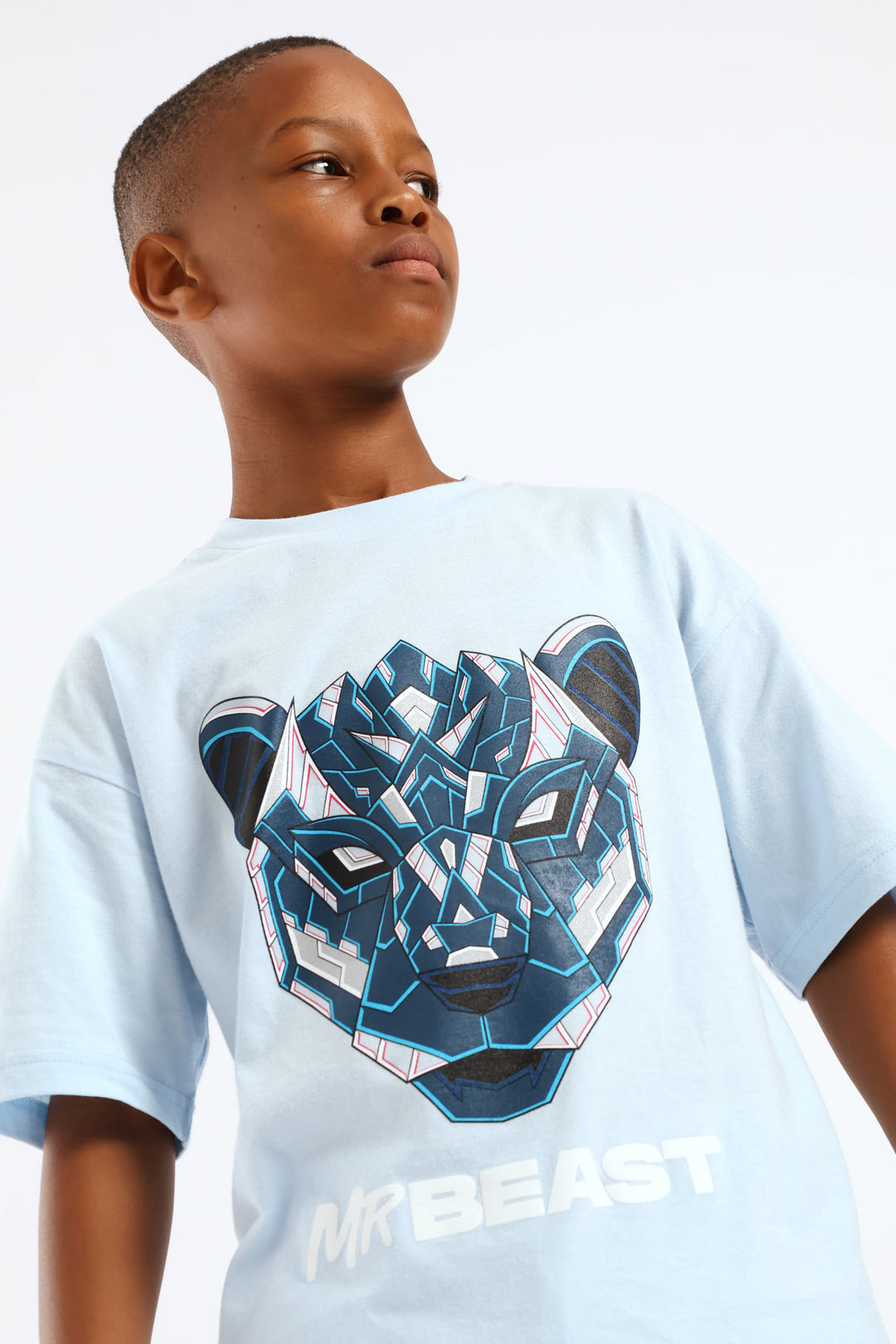 Boys Mr Beast Oversized Photographic T-Shirt - Light Blue