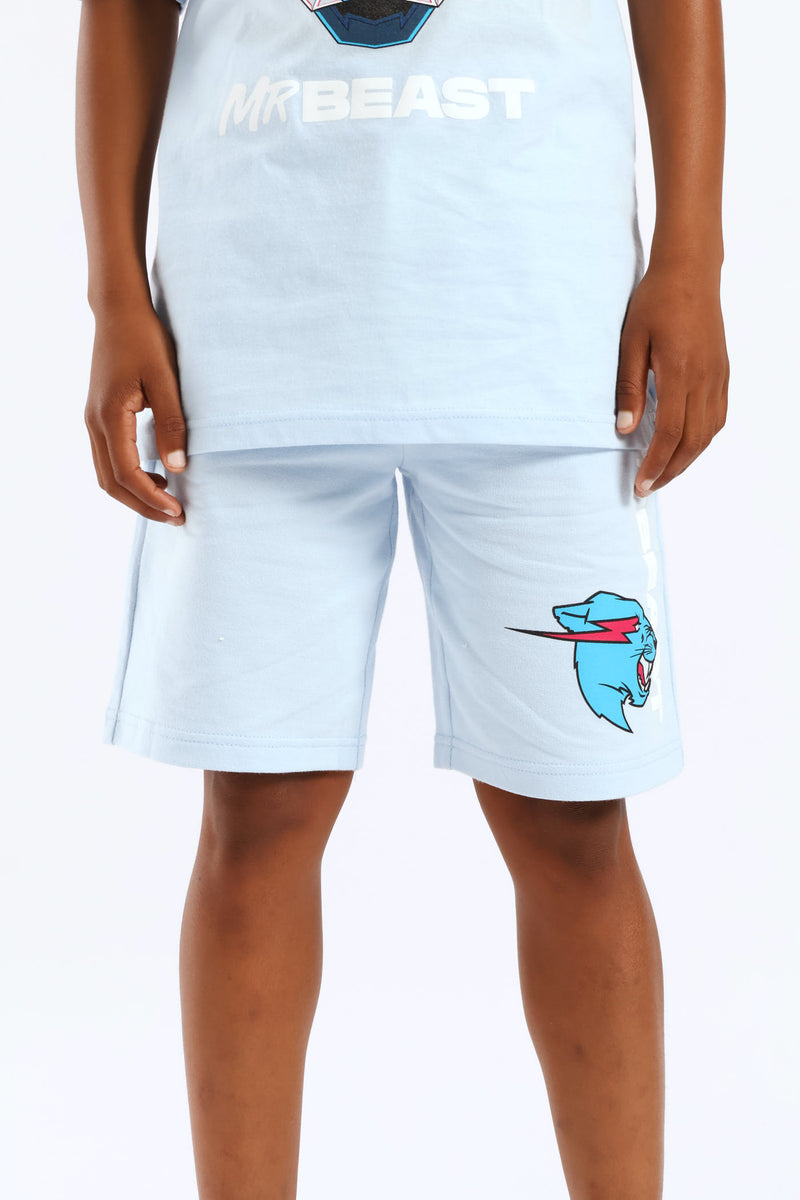 Boys Mr Beast Fleece Short - Light Blue