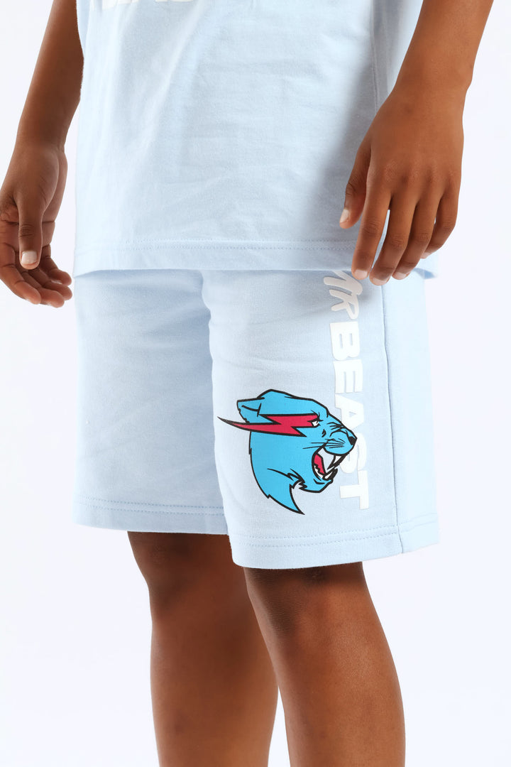 Boys Mr Beast Fleece Short - Light Blue
