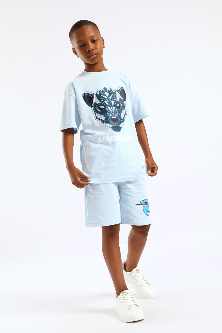 Boys Mr Beast Fleece Short - Light Blue