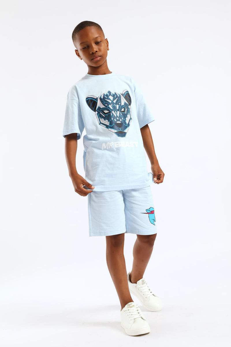 Boys Mr Beast Fleece Short - Light Blue