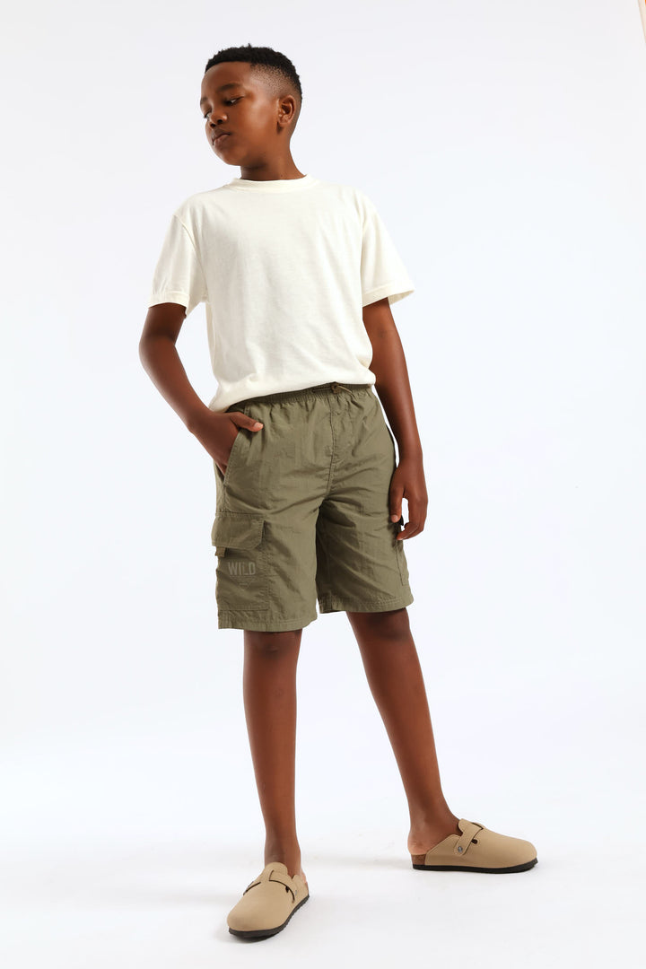 Boys Parachute Cargo Short - Olive