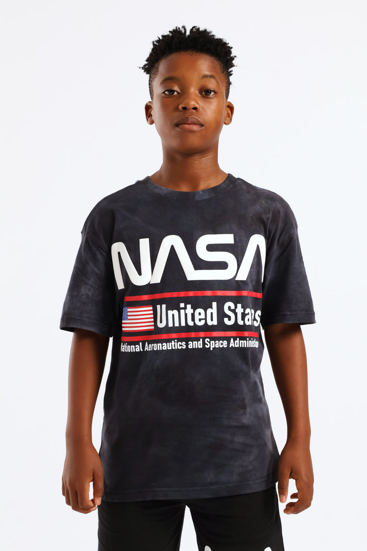 Boys Oversized Nasa Print T-Shirt - Black