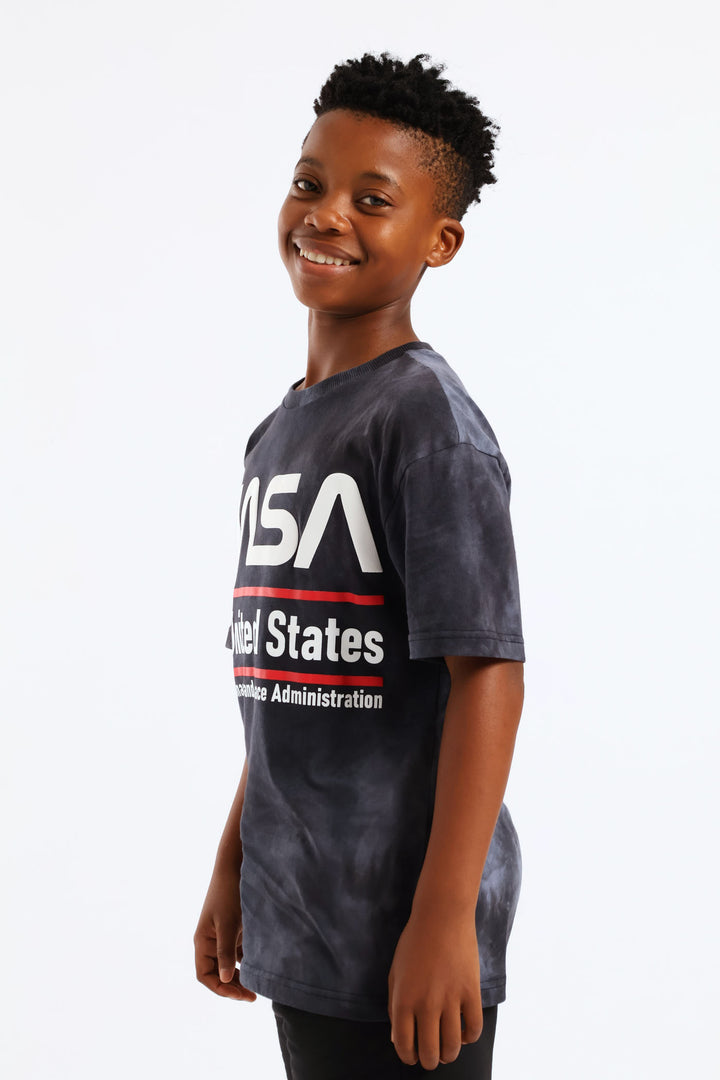 Boys Oversized Nasa Print T-Shirt - Black