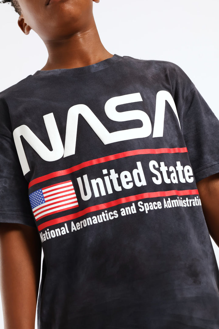 Boys Oversized Nasa Print T-Shirt - Black