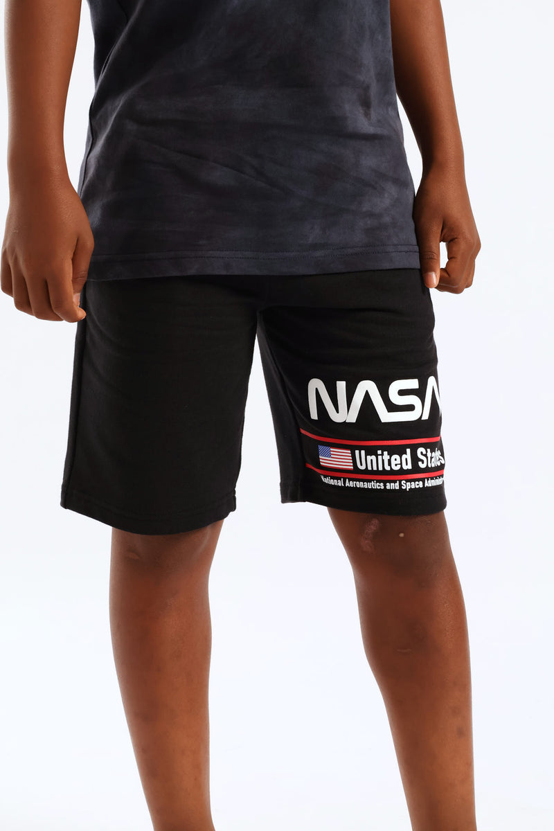 Boys Nasa Print Fleece Shorts - Black