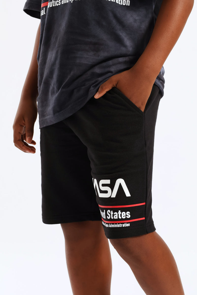 Boys Nasa Print Fleece Shorts - Black