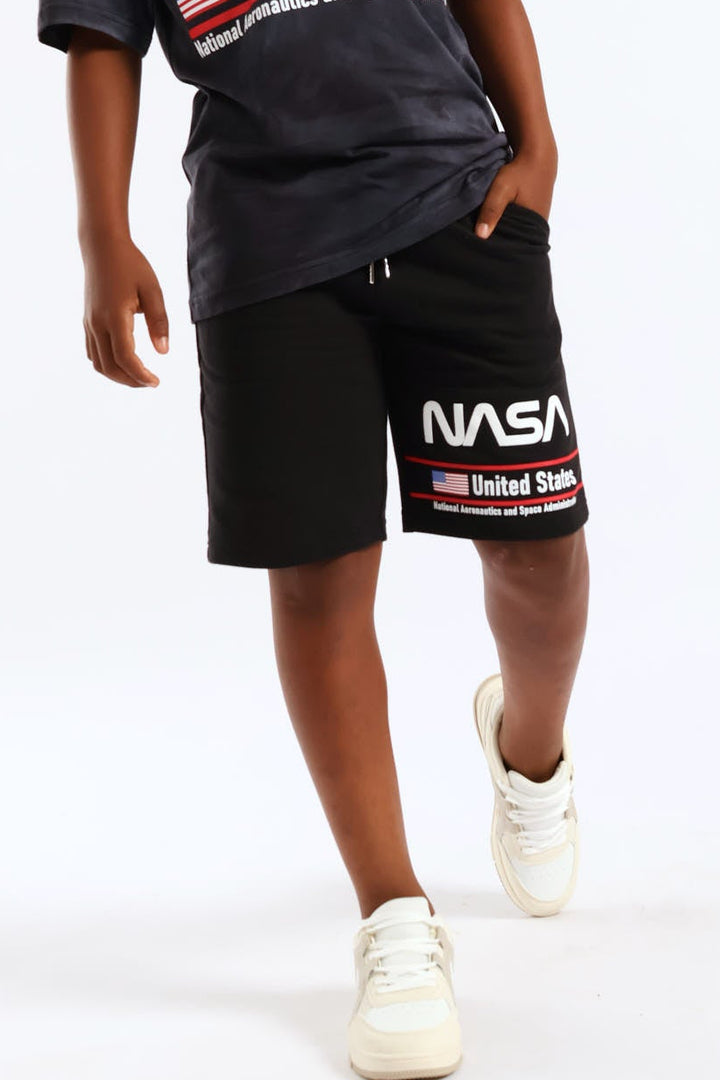 Boys Nasa Print Fleece Shorts - Black