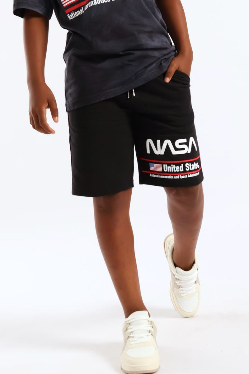 Boys Nasa Print Fleece Shorts - Black