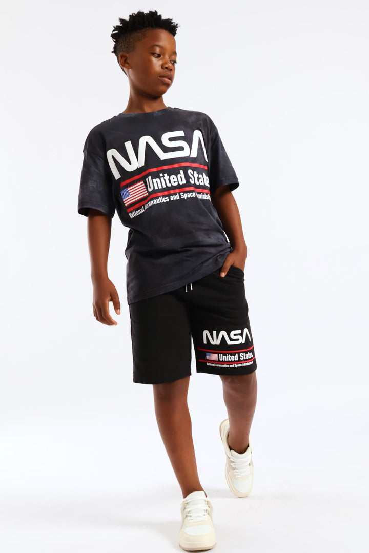 Boys Oversized Nasa Print T-Shirt - Black