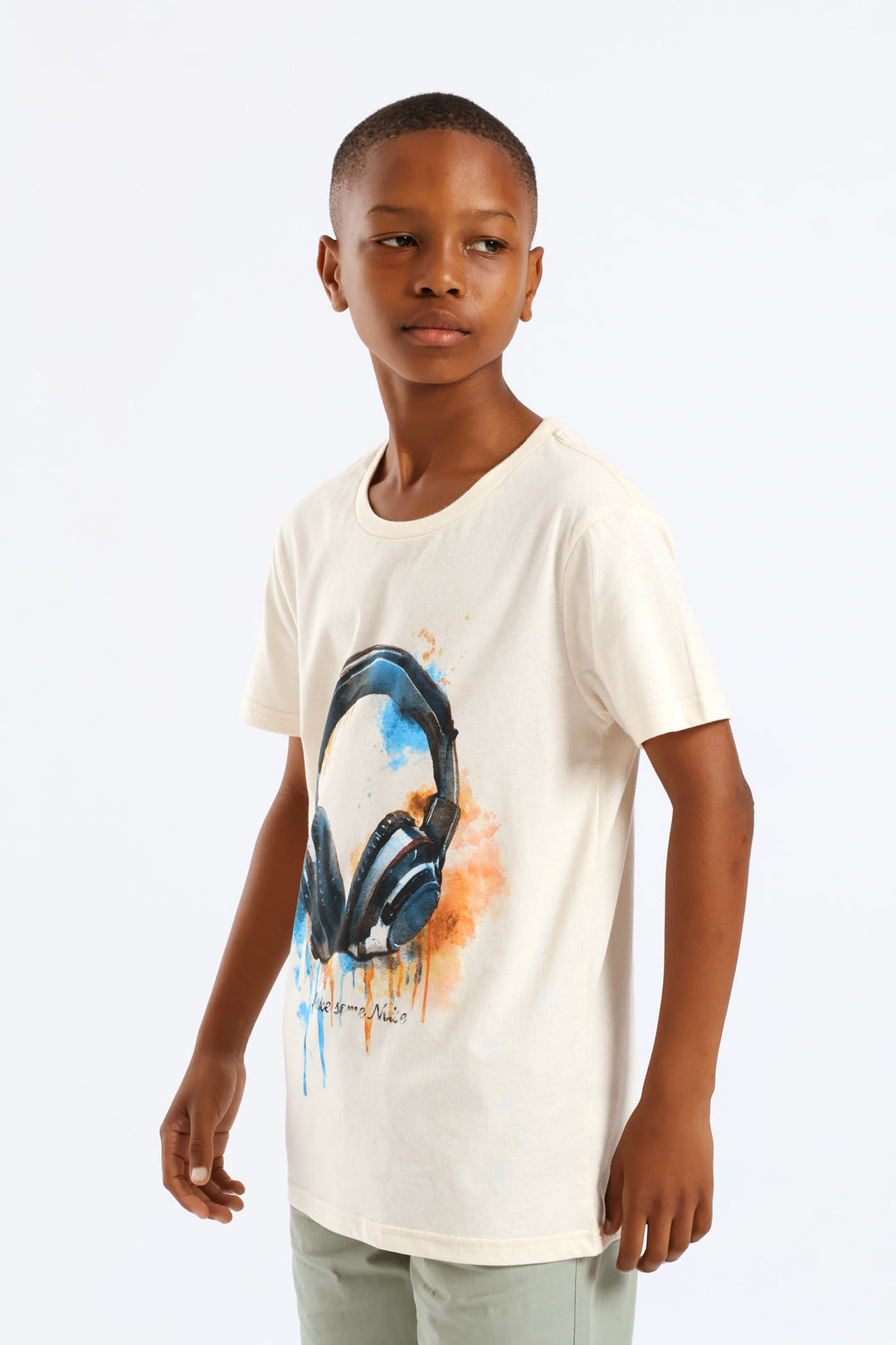 Boys Watercolour Headphone Tee - Cream